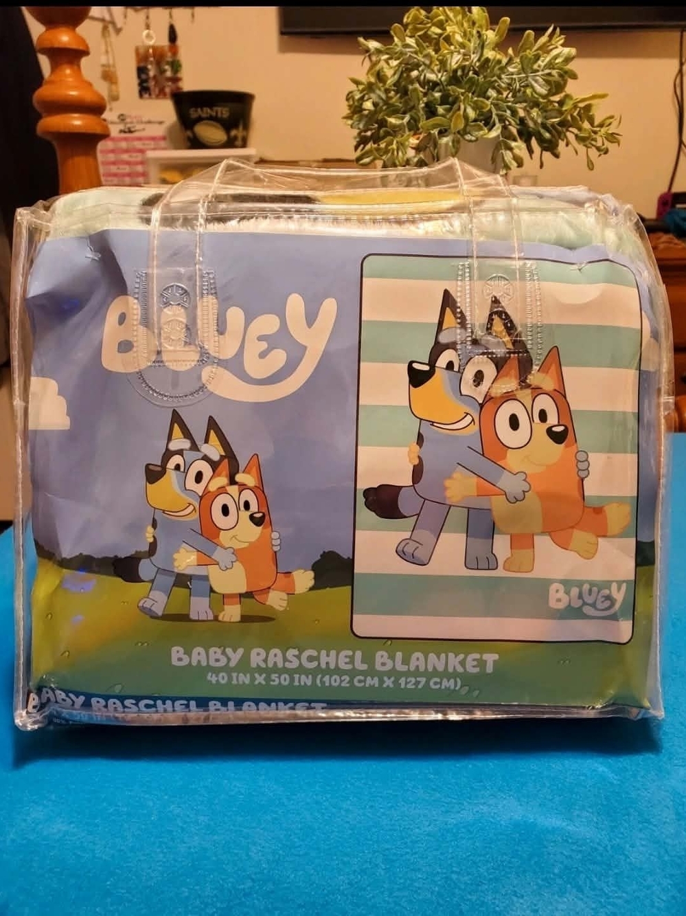 Baby Raschel Blanket – Blue & Orange Character Print